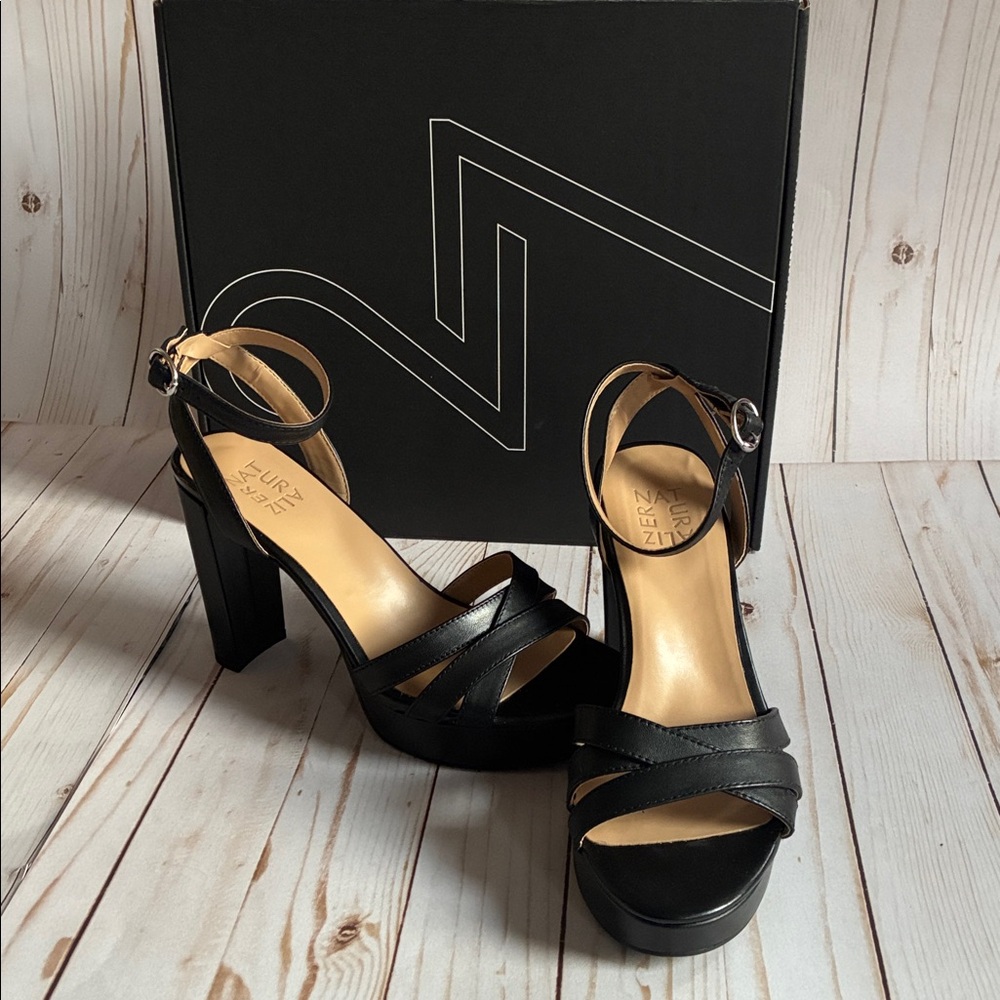 Naturalizer Mallory PLATFORM Ankle Strap Dress Sandal Heel 4in High Black 8.5